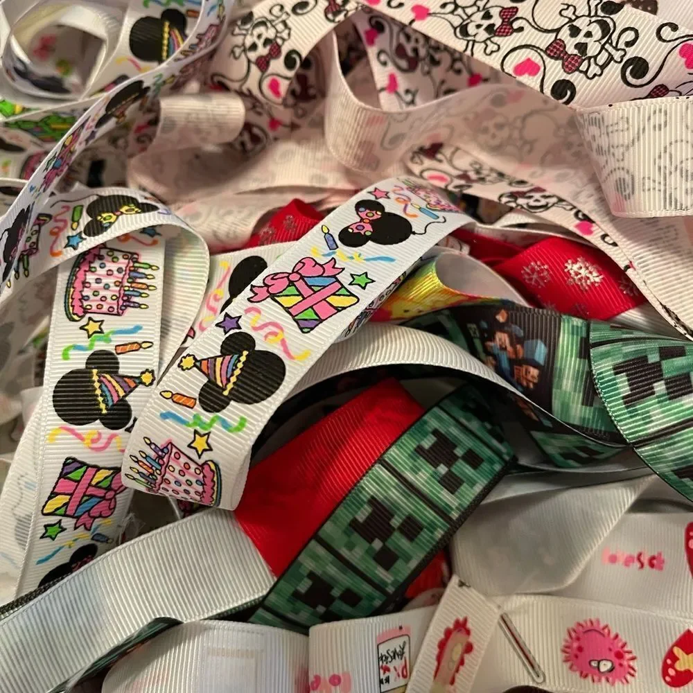 20 yards of 1-yard cut random ribbons NEW printed grosgrain 7/8” 1” bows variety
